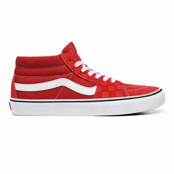 Férfi Vans Deboss Checkerboard Sk8-Mid Magasszárú Cipő VA3471982 Piros/Fehér